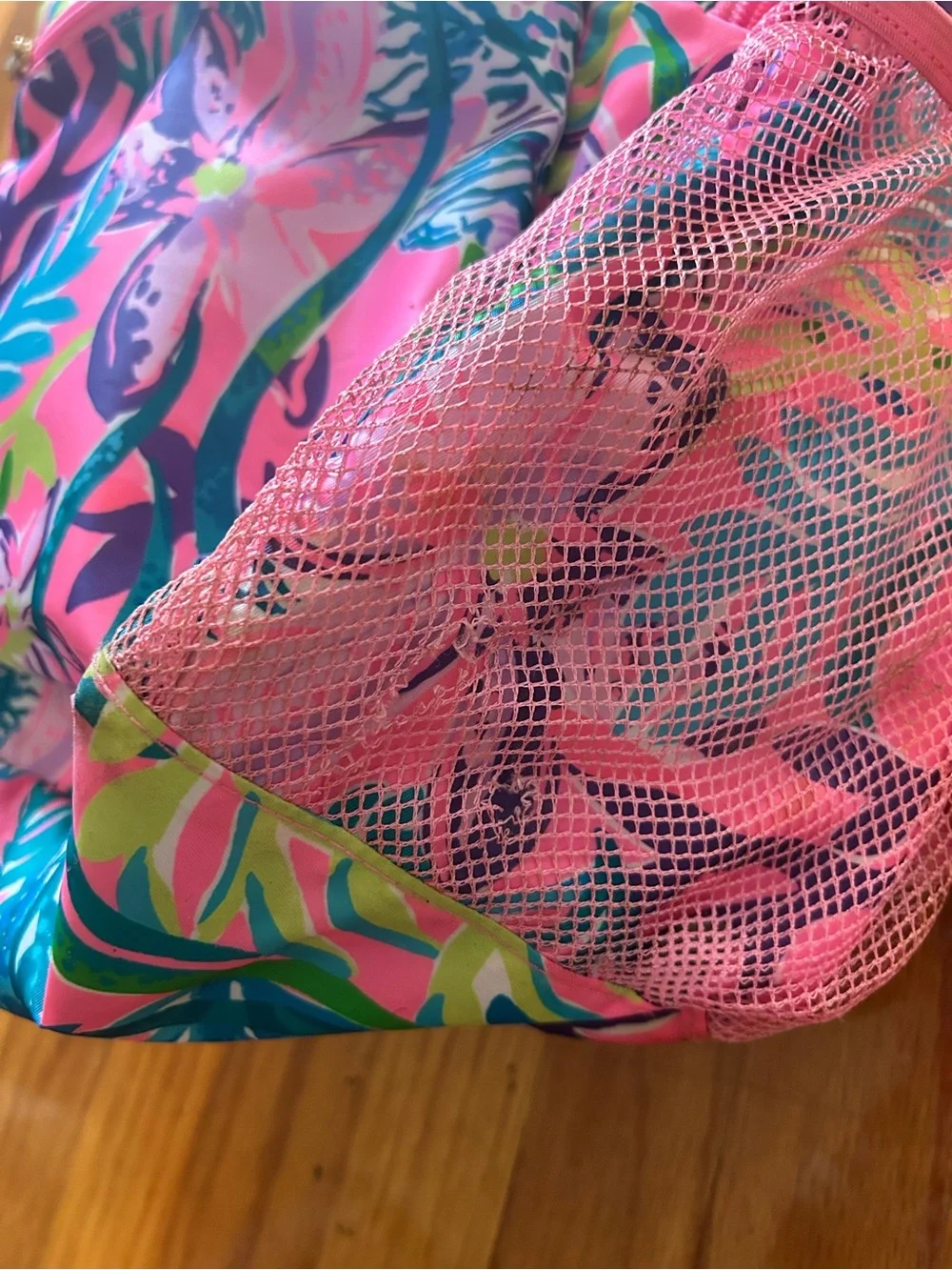 Lilly Pulitzer Pink Tropical Print Kids Backpack with Green & Blue Foliage
